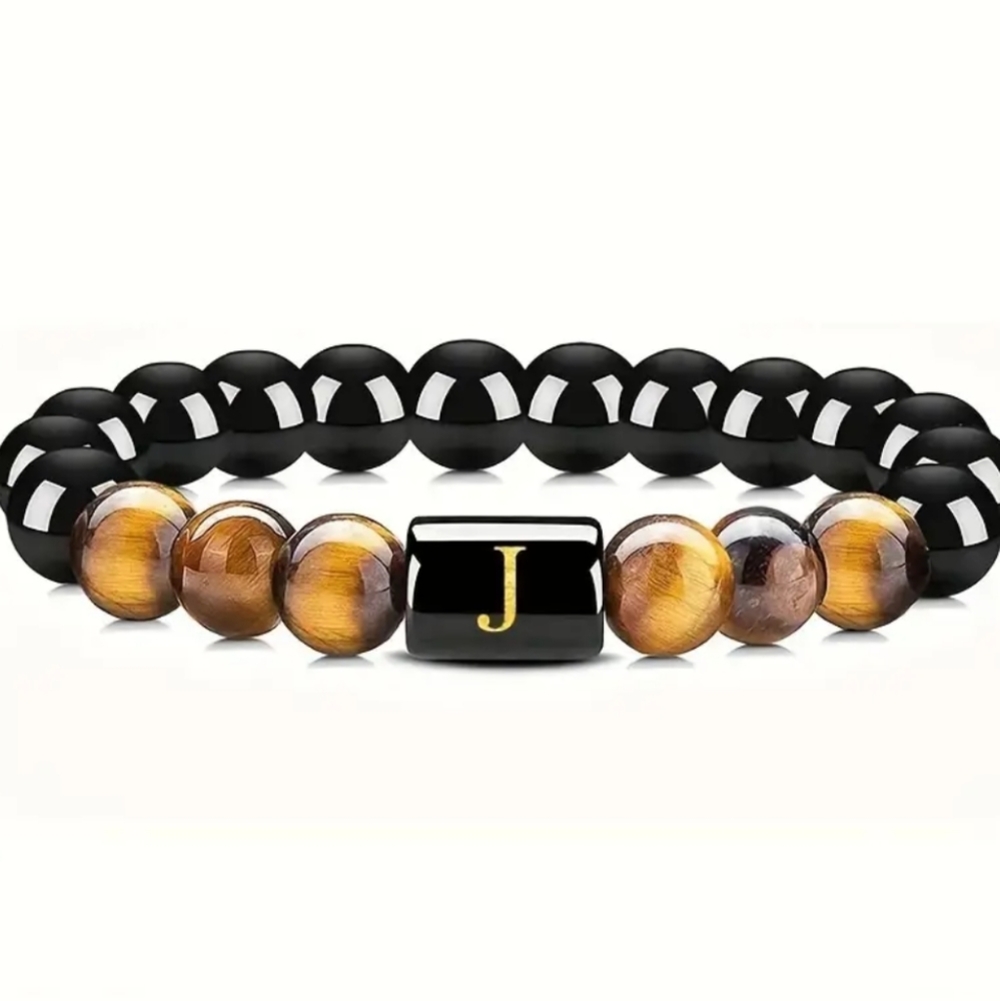 Men's tiger eye Initial Bead Bracelet